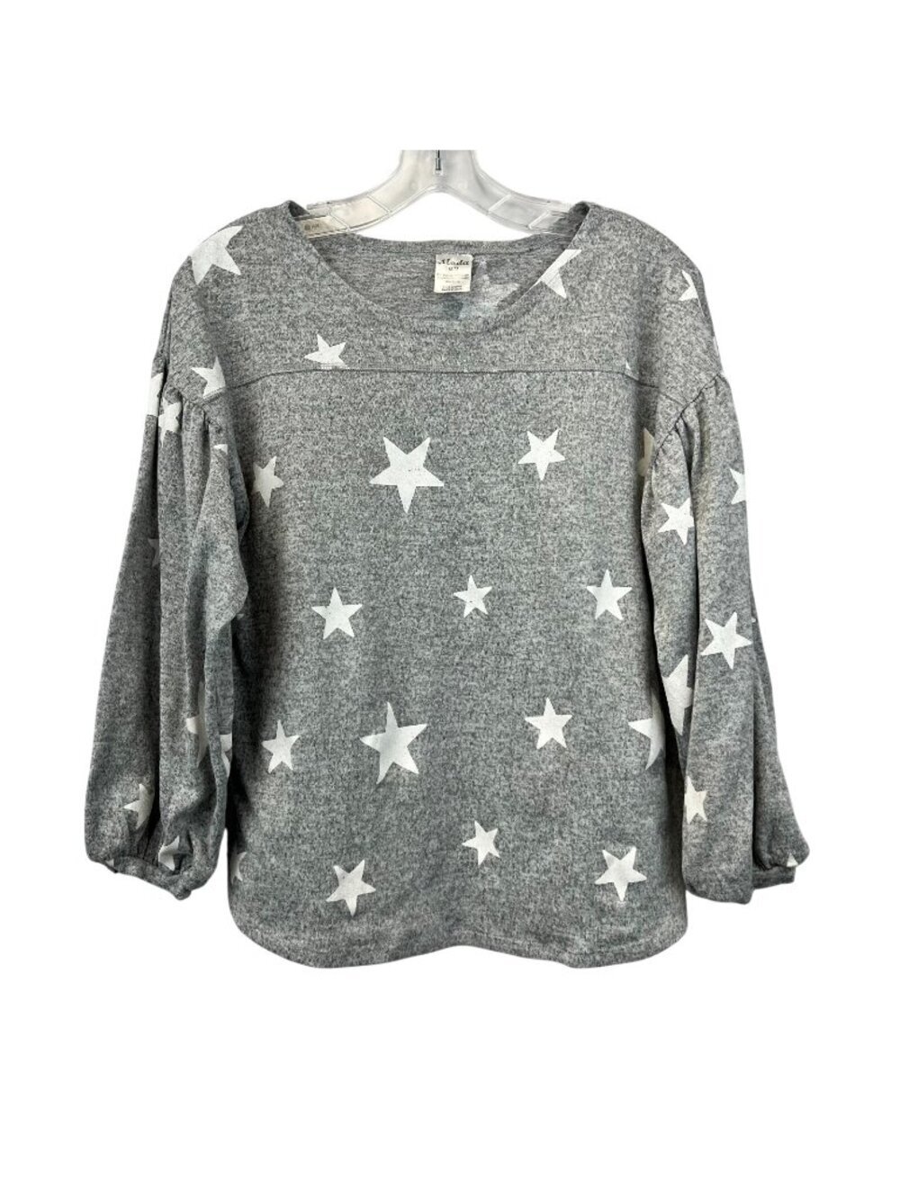 Moda Womens Gray White Star Print Long Sleeves Pullover Top Size Medium
